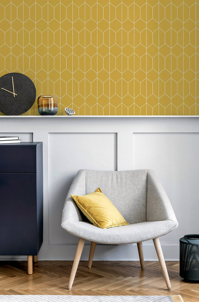 Orson Yellow by Arthouse Trellis Geometric Wallpaper – Brewster Home Fashions AH909701