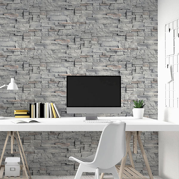 Cornell Grey by Arthouse Slate Wall Wallpaper- Brewster AH909704