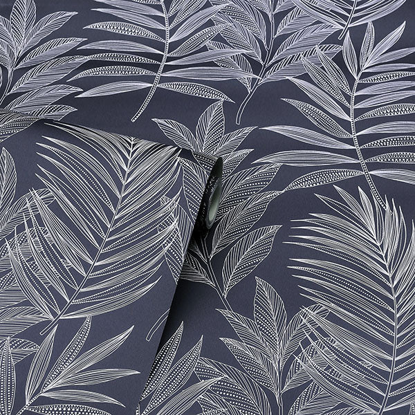 Theodore Navy by Arthouse Frond Wallpaper- Brewster Home Fashions AH921205