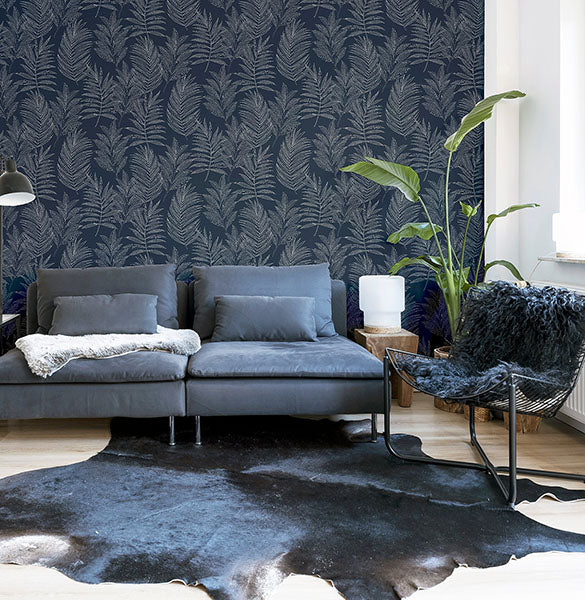 Theodore Navy by Arthouse Frond Wallpaper- Brewster Home Fashions AH921205