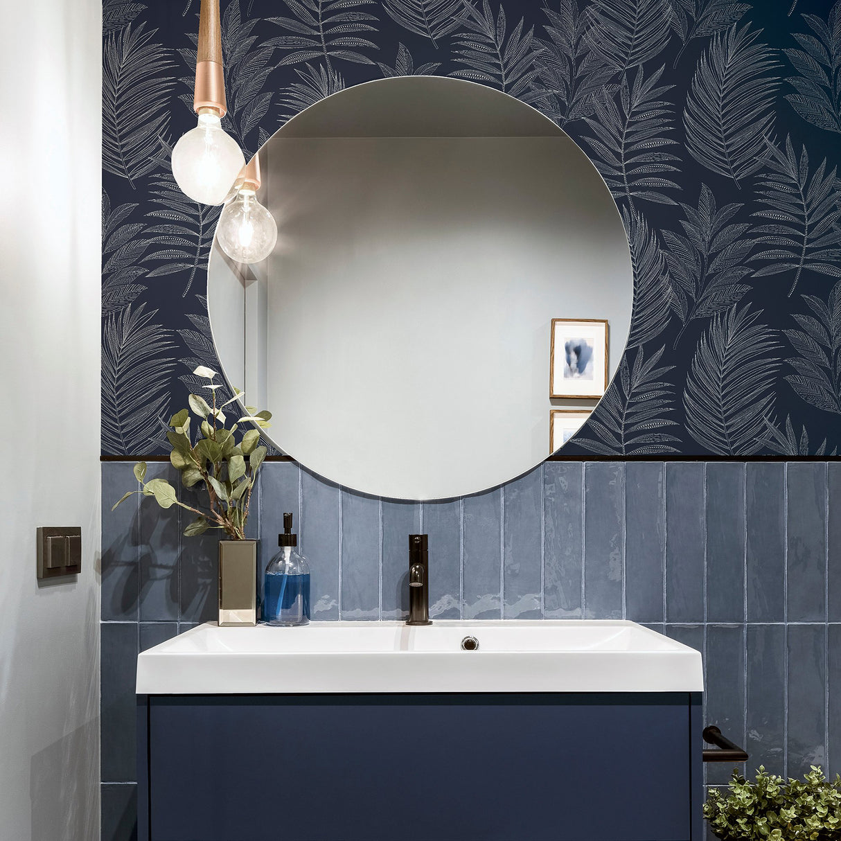 Theodore Navy by Arthouse Frond Wallpaper- Brewster Home Fashions AH921205