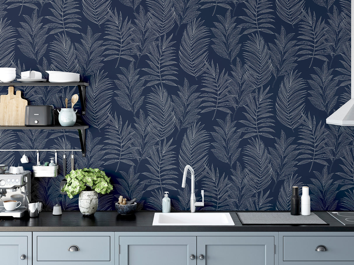 Theodore Navy by Arthouse Frond Wallpaper- Brewster Home Fashions AH921205