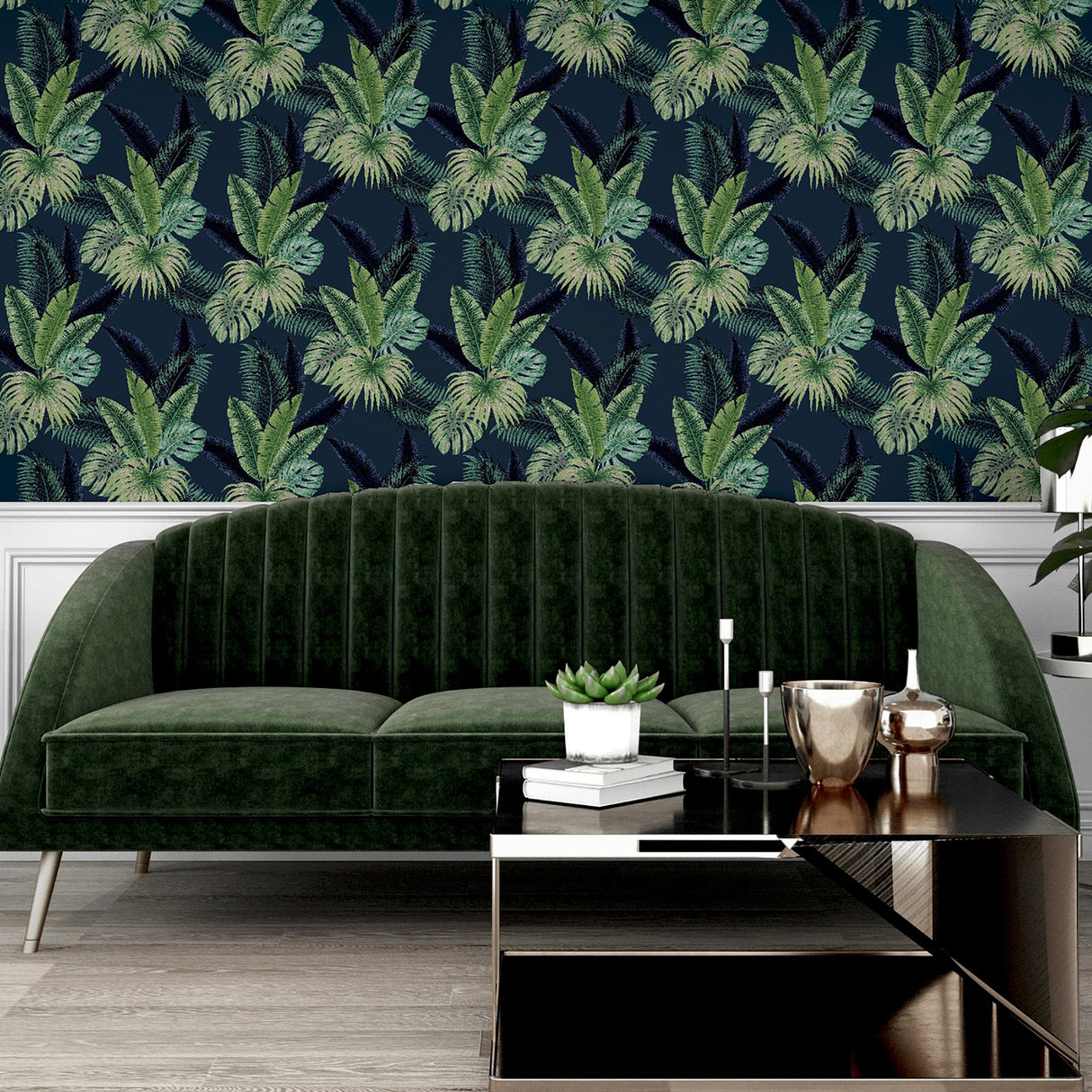 Miami Palms Navy by Arthouse Tropical Botanical Wallpaper- Brewster Home Fashions AH921407