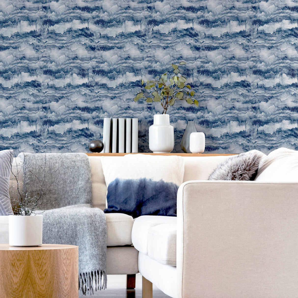 Irene Navy Painted Canvas by Arthouse Abstract Wallpaper- Brewster Home Fashions AH921606