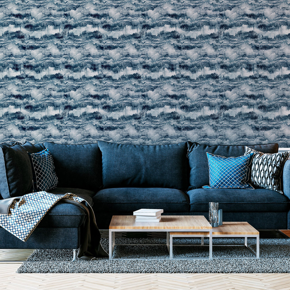 Irene Navy Painted Canvas by Arthouse Abstract Wallpaper- Brewster Home Fashions AH921606