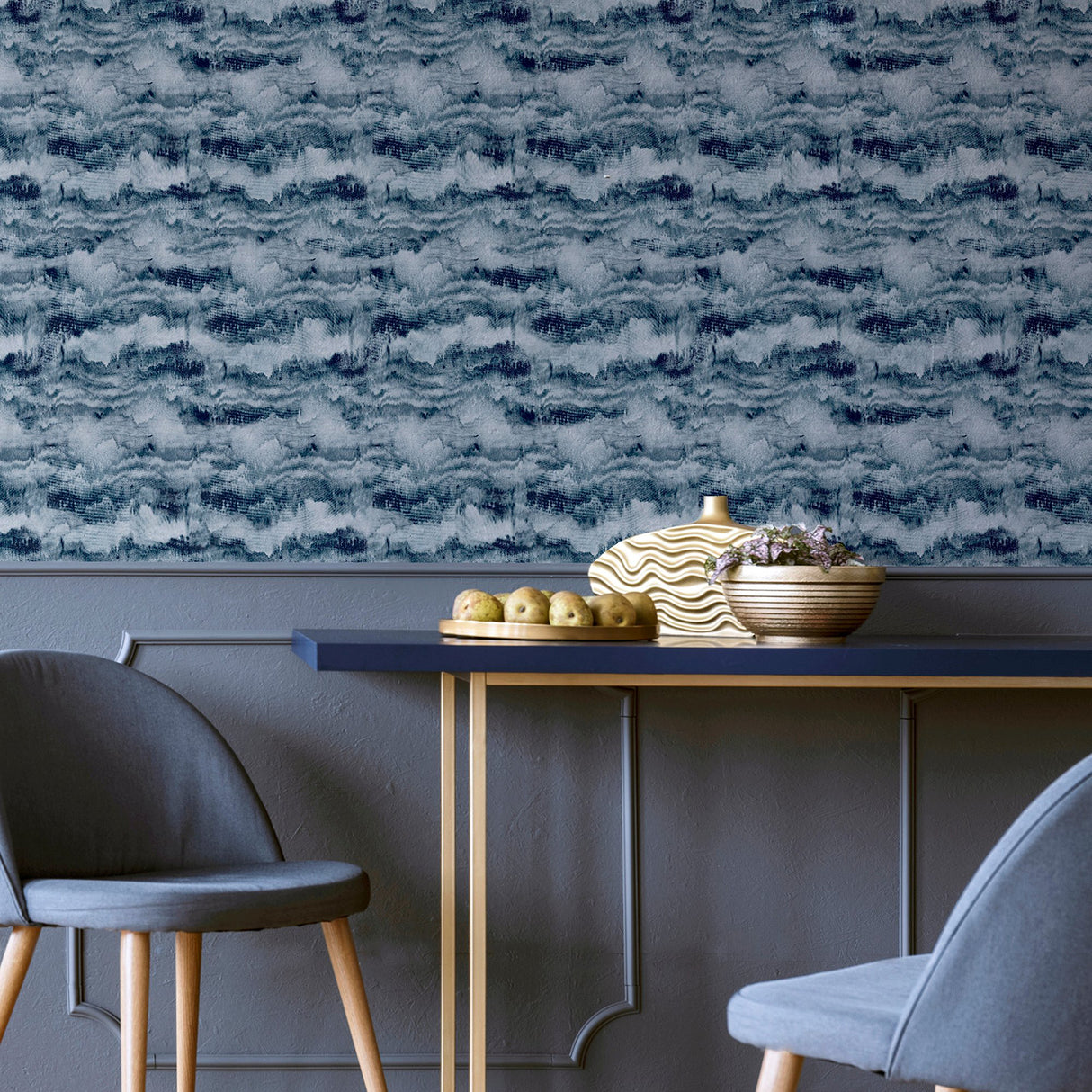 Irene Navy Painted Canvas by Arthouse Abstract Wallpaper- Brewster Home Fashions AH921606