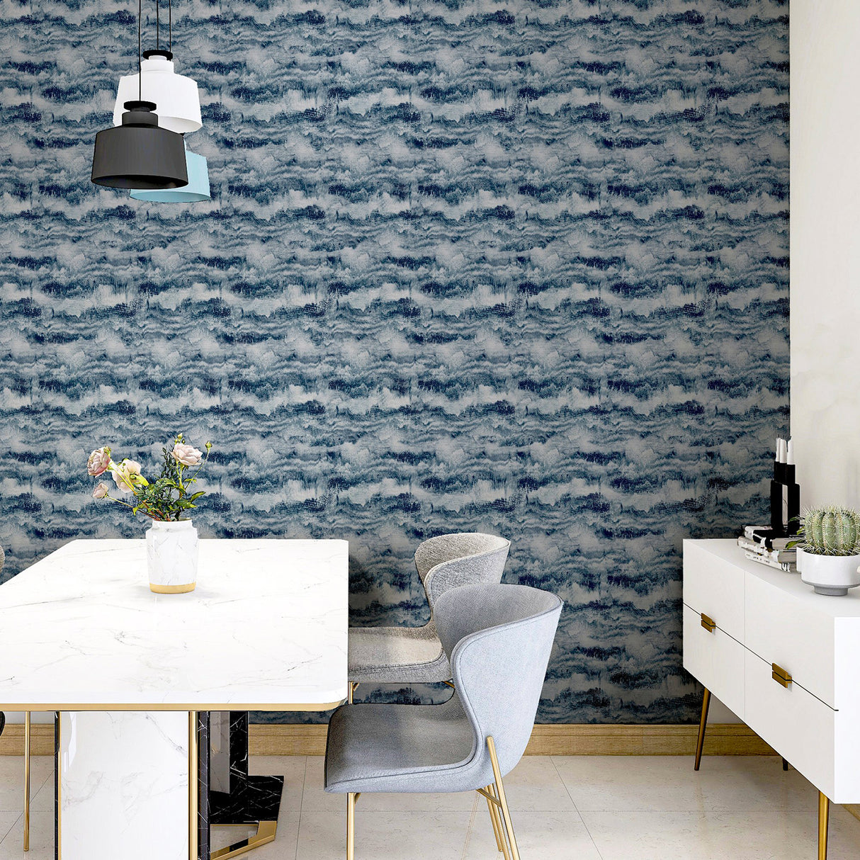 Irene Navy Painted Canvas by Arthouse Abstract Wallpaper- Brewster Home Fashions AH921606