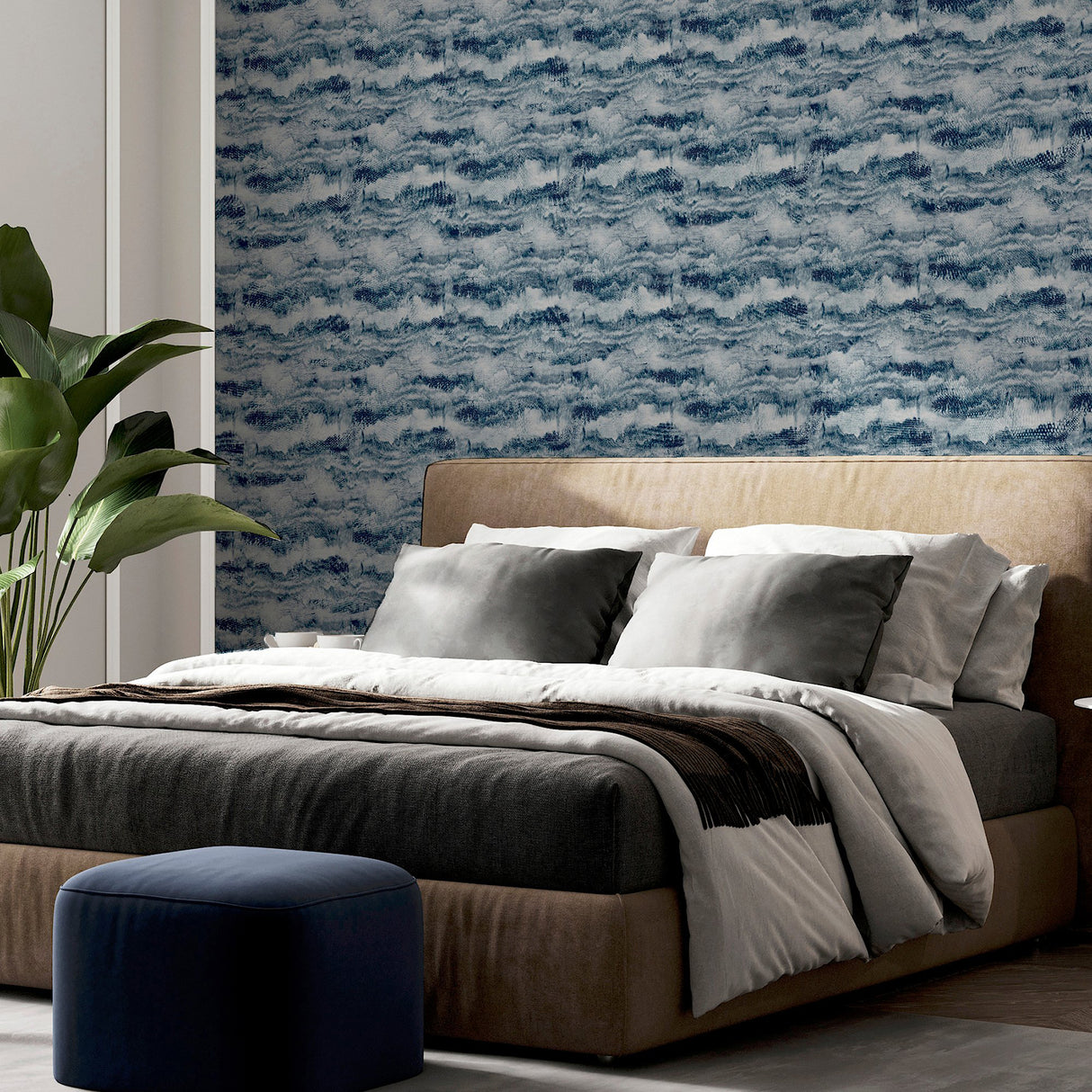 Irene Navy Painted Canvas by Arthouse Abstract Wallpaper- Brewster Home Fashions AH921606