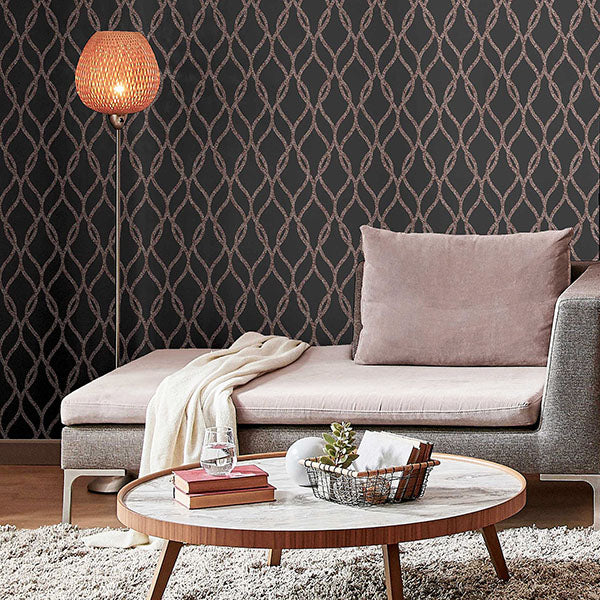 Ava Rose Gold by Arthouse Glittering Ogee Wallpaper – Brewster Home Fashions AH921803
