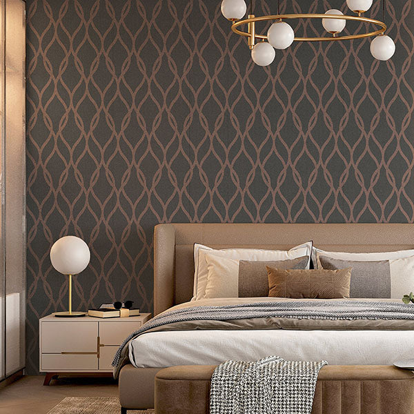 Ava Rose Gold by Arthouse Glittering Ogee Wallpaper – Brewster Home Fashions AH921803