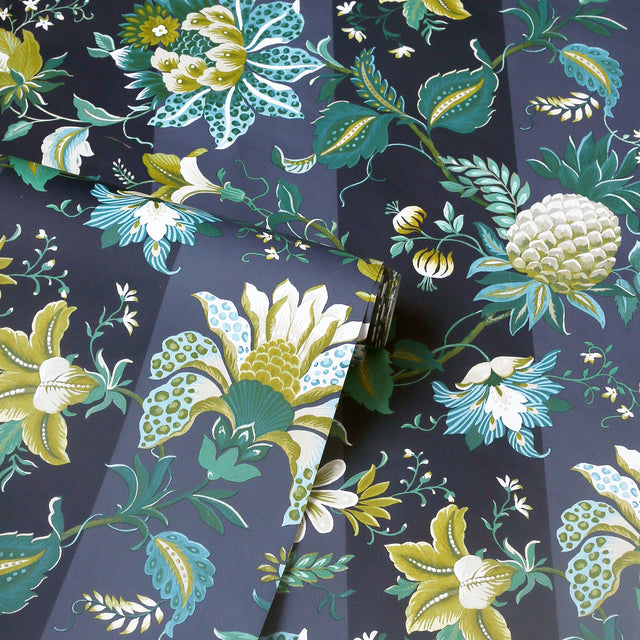 Cornelia Navy by Arthouse Floral Stripe Wallpaper – Brewster Home Fashions AH922801