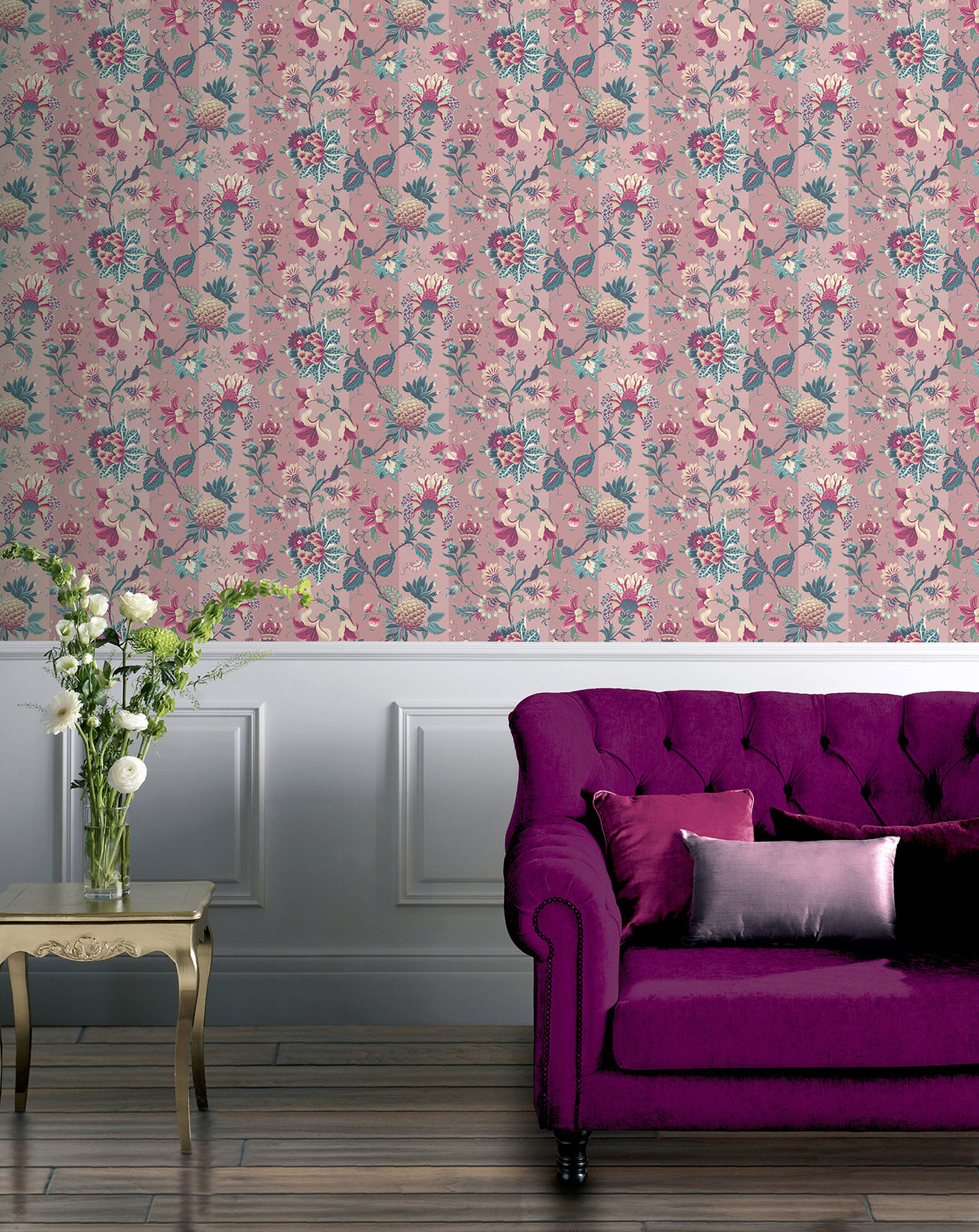 Cornelia Pink by Arthouse Floral Stripe Wallpaper – Brewster Home Fashions AH922802