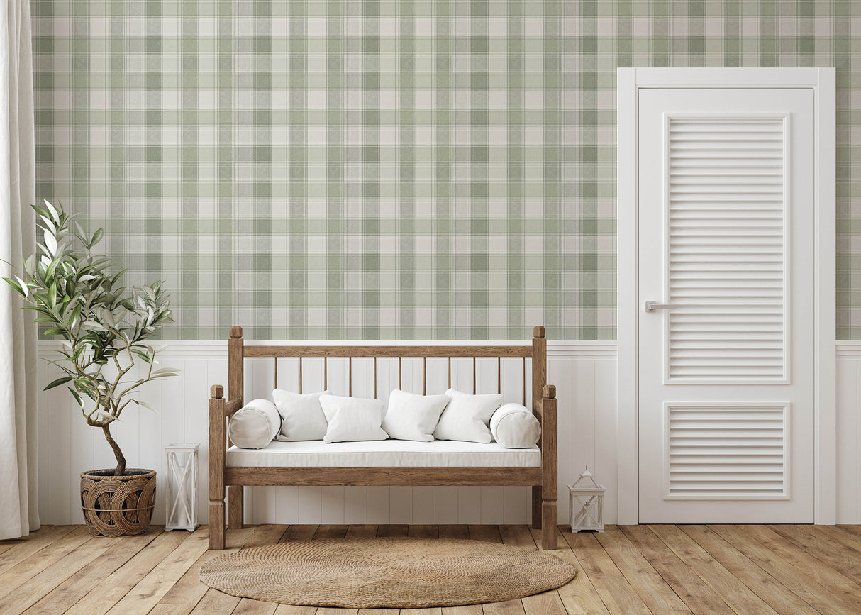 Rita Green by Arthouse Country Check Wallpaper – Brewster Home Fashions AH922806