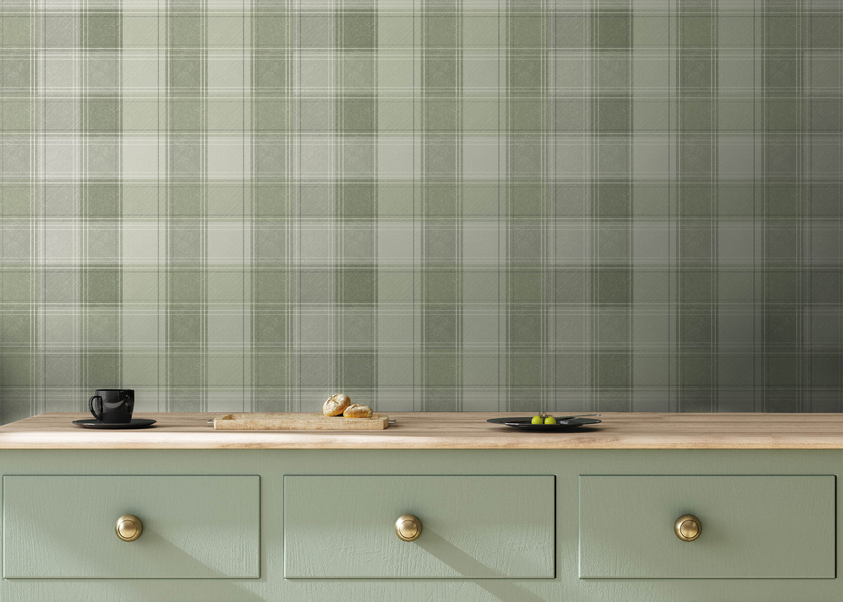 Rita Green by Arthouse Country Check Wallpaper – Brewster Home Fashions AH922806
