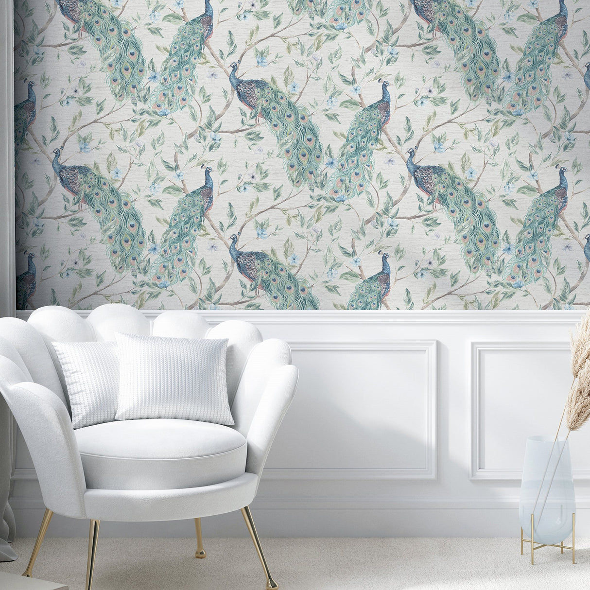Keeka Blue by Arthouse Peacocks Wallpaper – Brewster Home Fashions AH923708