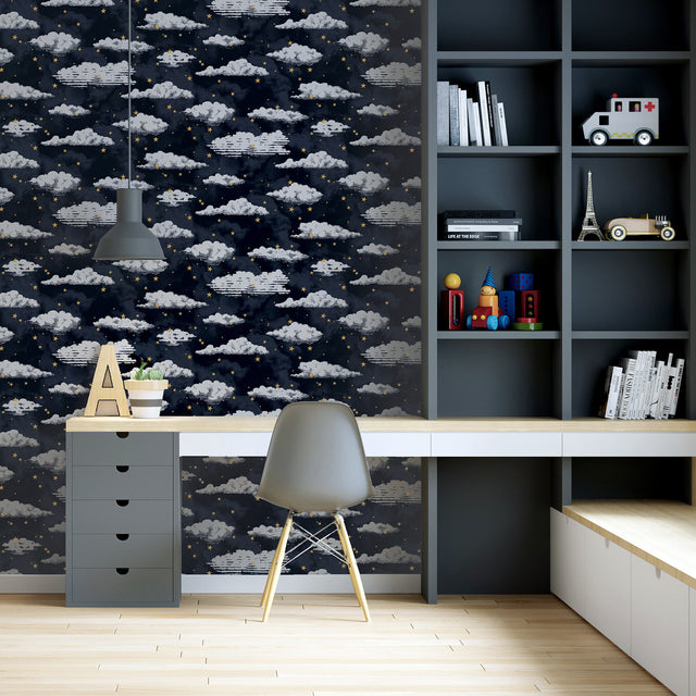 Zeno Navy by Arthouse Starry Skies Clouds Wallpaper – Brewster Home Fashions AH923907