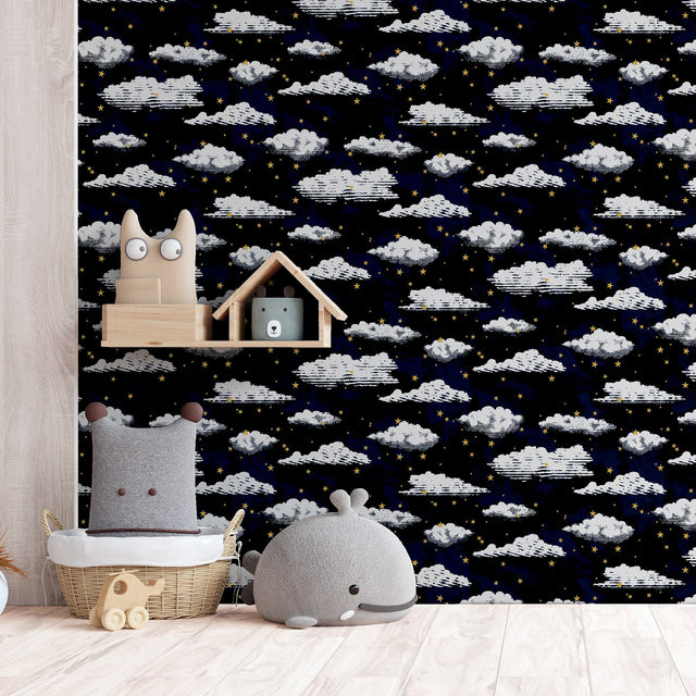 Zeno Navy by Arthouse Starry Skies Clouds Wallpaper – Brewster Home Fashions AH923907