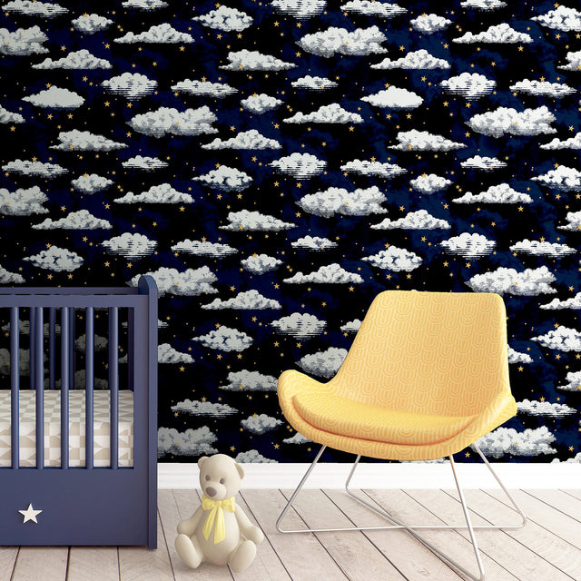 Zeno Navy by Arthouse Starry Skies Clouds Wallpaper – Brewster Home Fashions AH923907