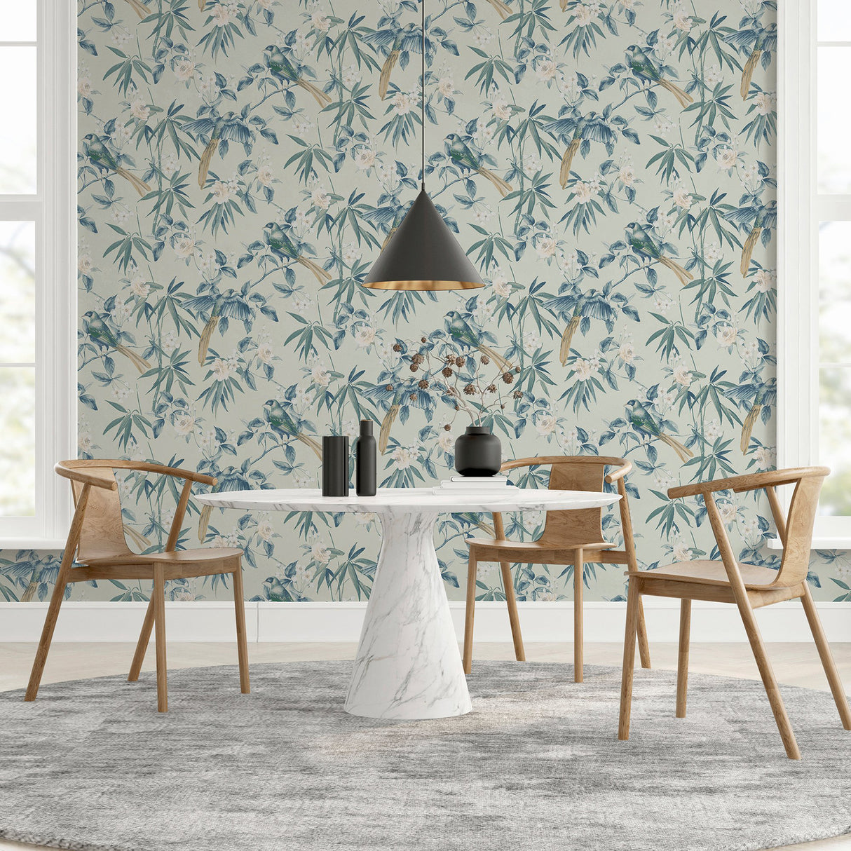 Suzume Teal Birds and Blooms Teal by Arthouse Wallpaper- Brewster Home Fashions AH924500