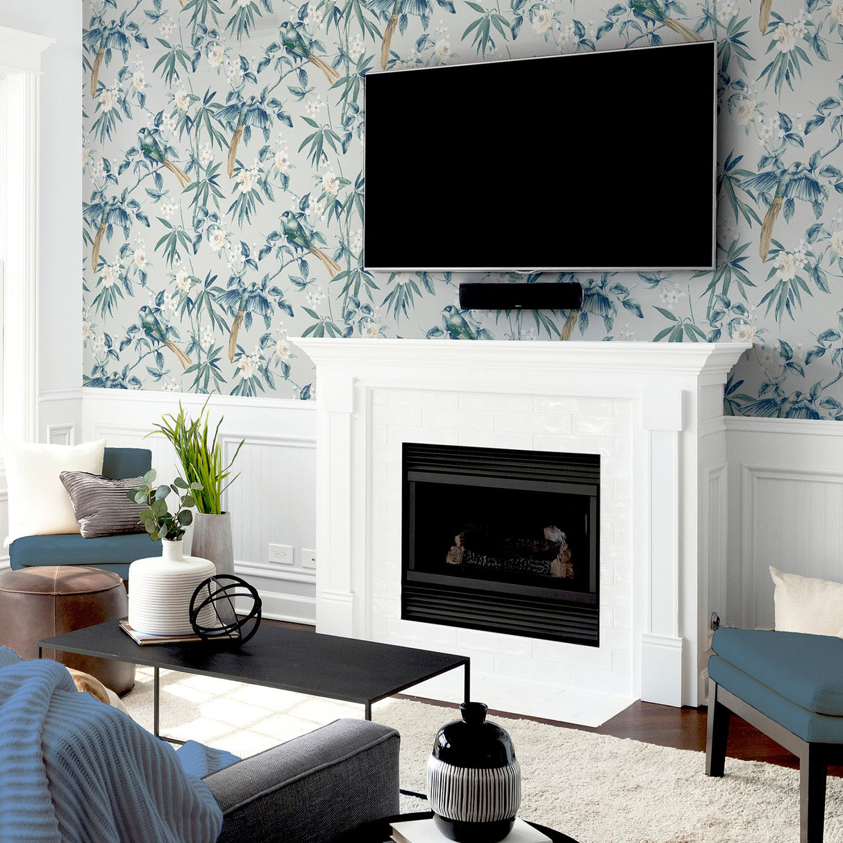 Suzume Teal Birds and Blooms Teal by Arthouse Wallpaper- Brewster Home Fashions AH924500