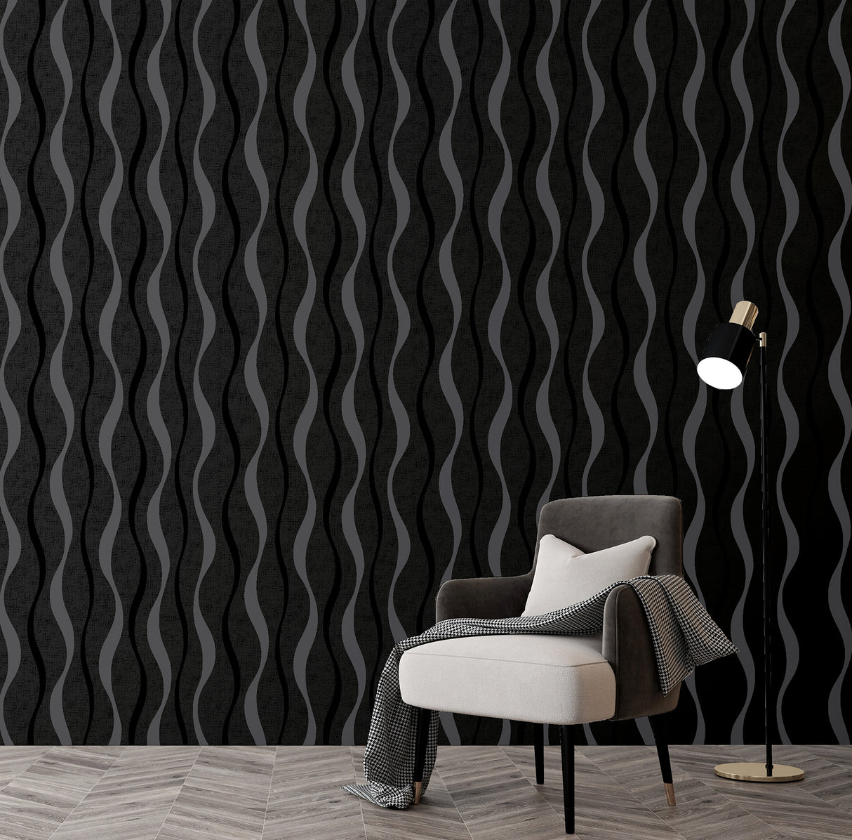 Tazz Black by Arthouse Ribbons Wallpaper – Brewster Home Fashions AH924502
