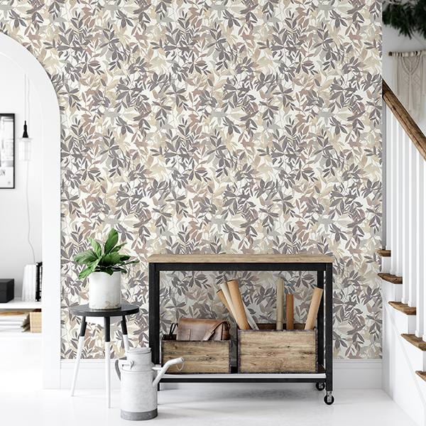 Georgianna Neutral by Arthouse Botanical Leaves Wallpaper – Brewster Home Fashions AH924600