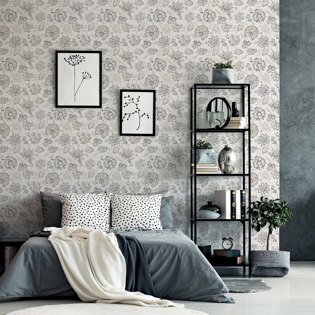 Prudie Denim by Arthouse Jacobean Trail Wallpaper – Brewster Home Fashions AH924707