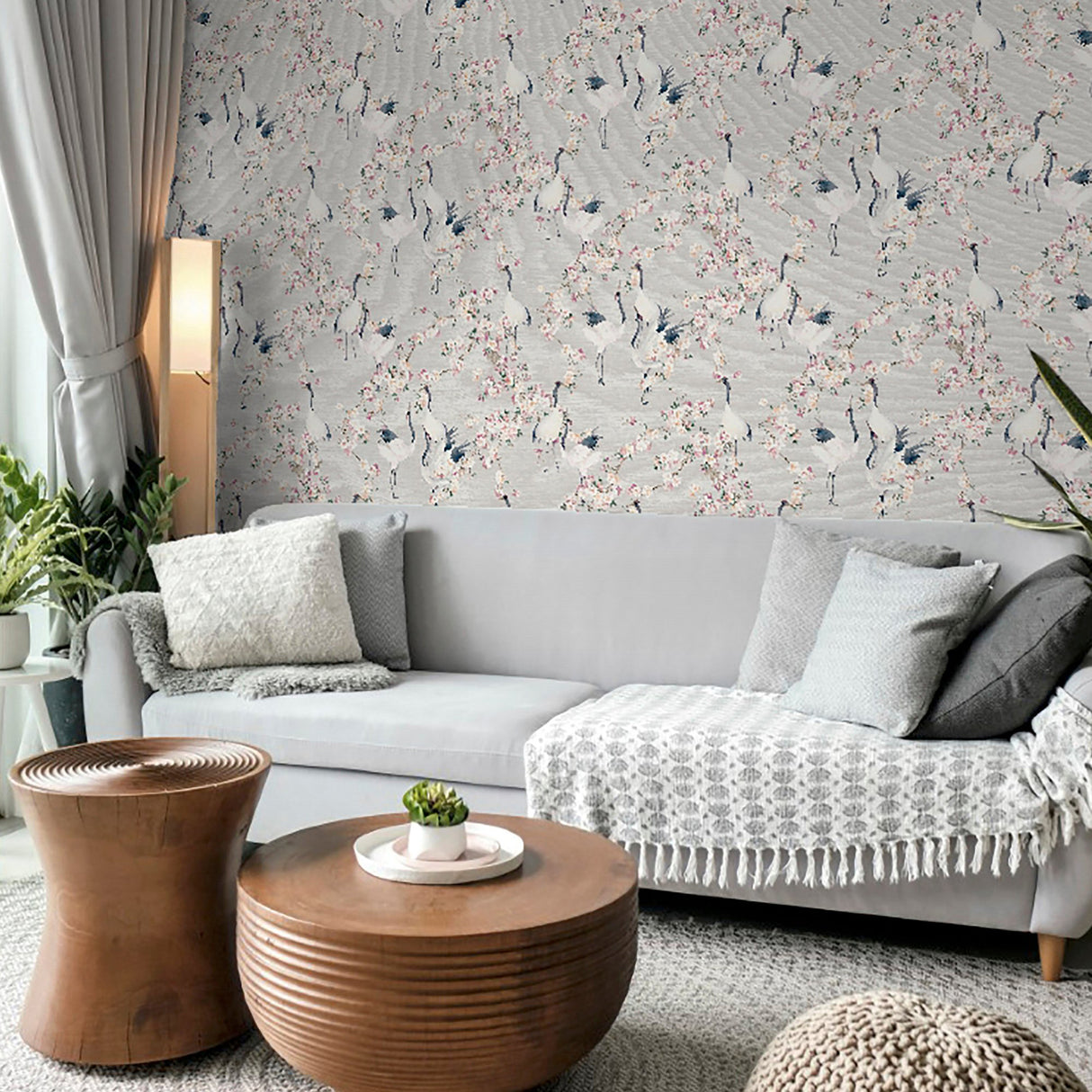 Harumi Light Grey by Arthouse Blossom Wallpaper- Brewster Home Fashions AH924800