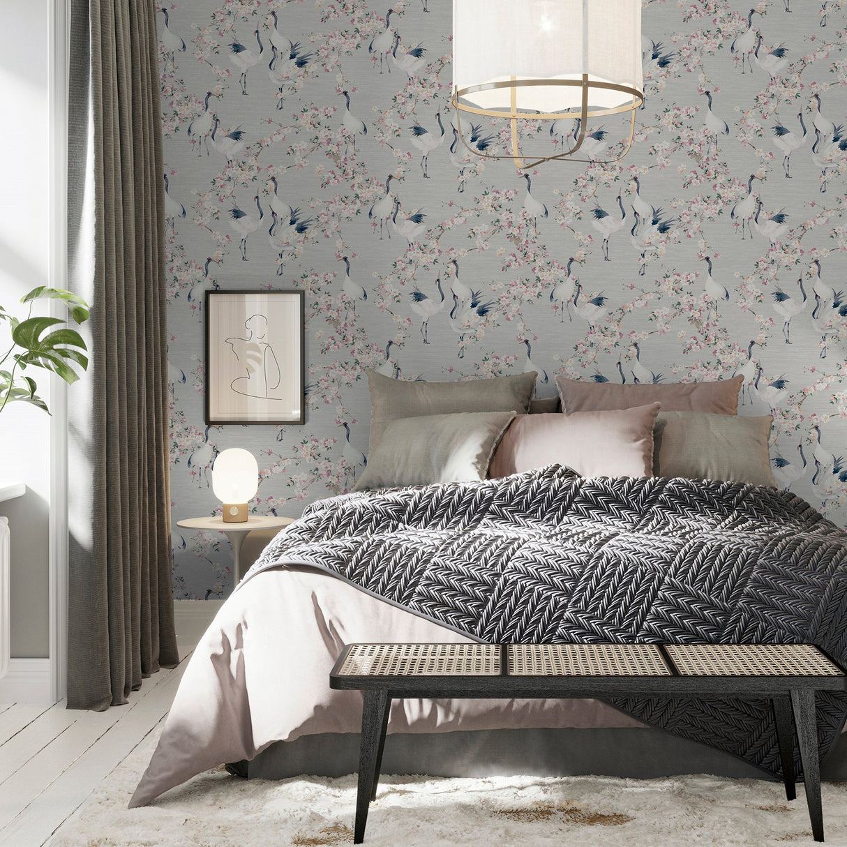 Harumi Light Grey by Arthouse Blossom Wallpaper- Brewster Home Fashions AH924800