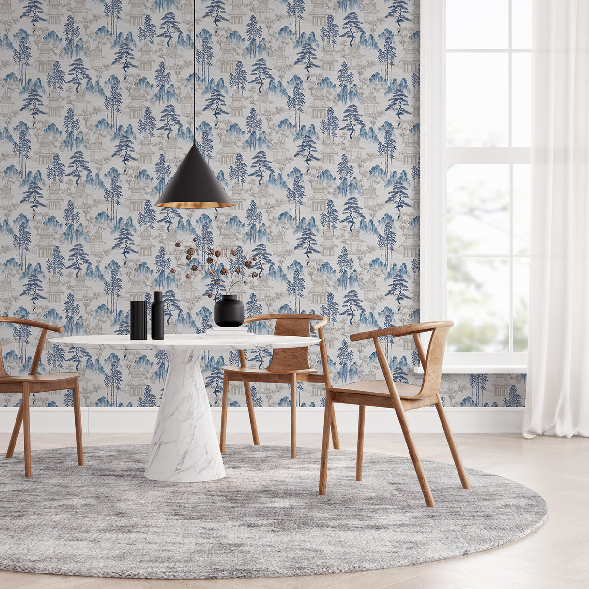 Akio Blue by Arthouse Pagoda Wallpaper – Brewster Home Fashions AH924803