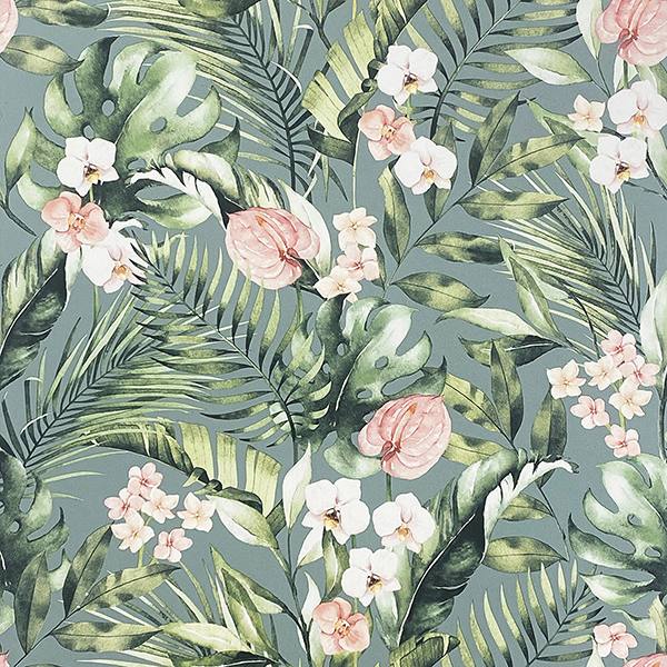 Harrietta Sea Green Tropical Floral Wallpaper by Arthouse