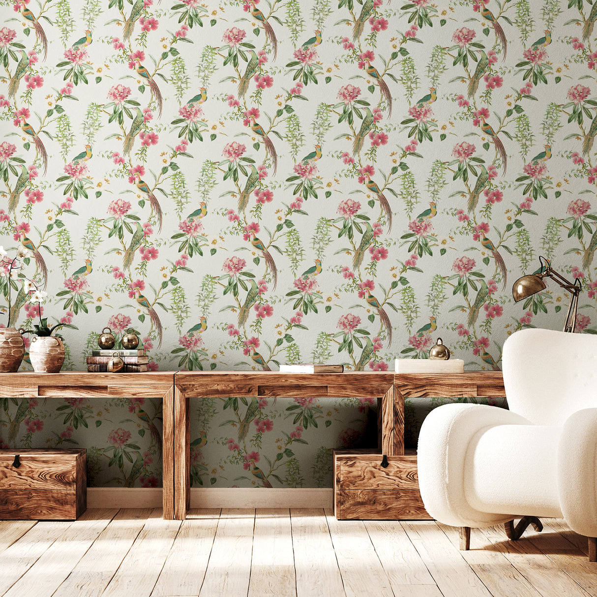 Celine Pink by Arthouse Courtyard Garden Wallpaper – Brewster Home Fashions AH924907