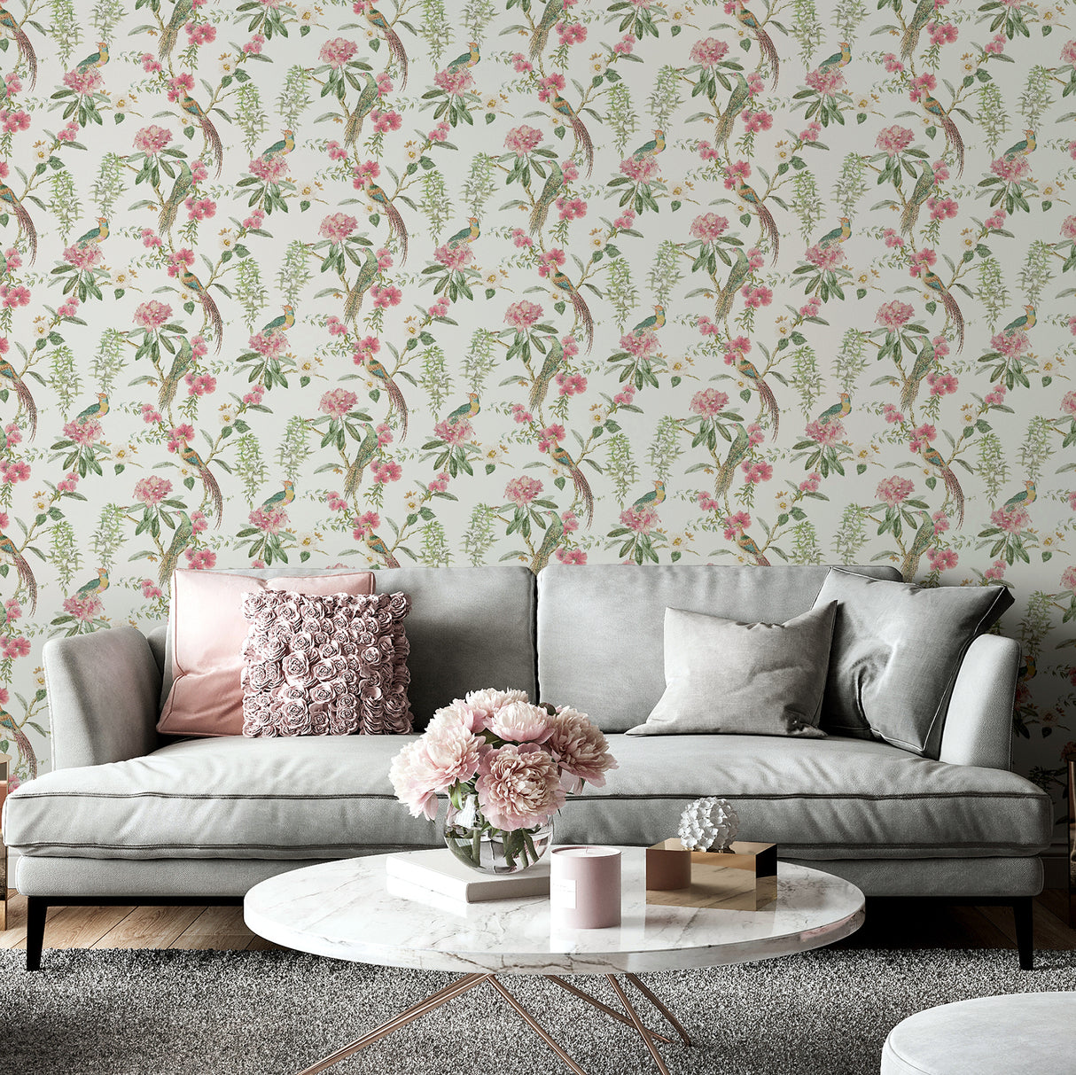 Celine Pink by Arthouse Courtyard Garden Wallpaper – Brewster Home Fashions AH924907