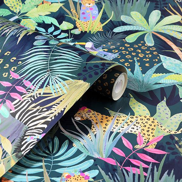 Fonda Dark Green by Arthouse Jungle Party Wallpaper – Brewster Home Fashions AH925308