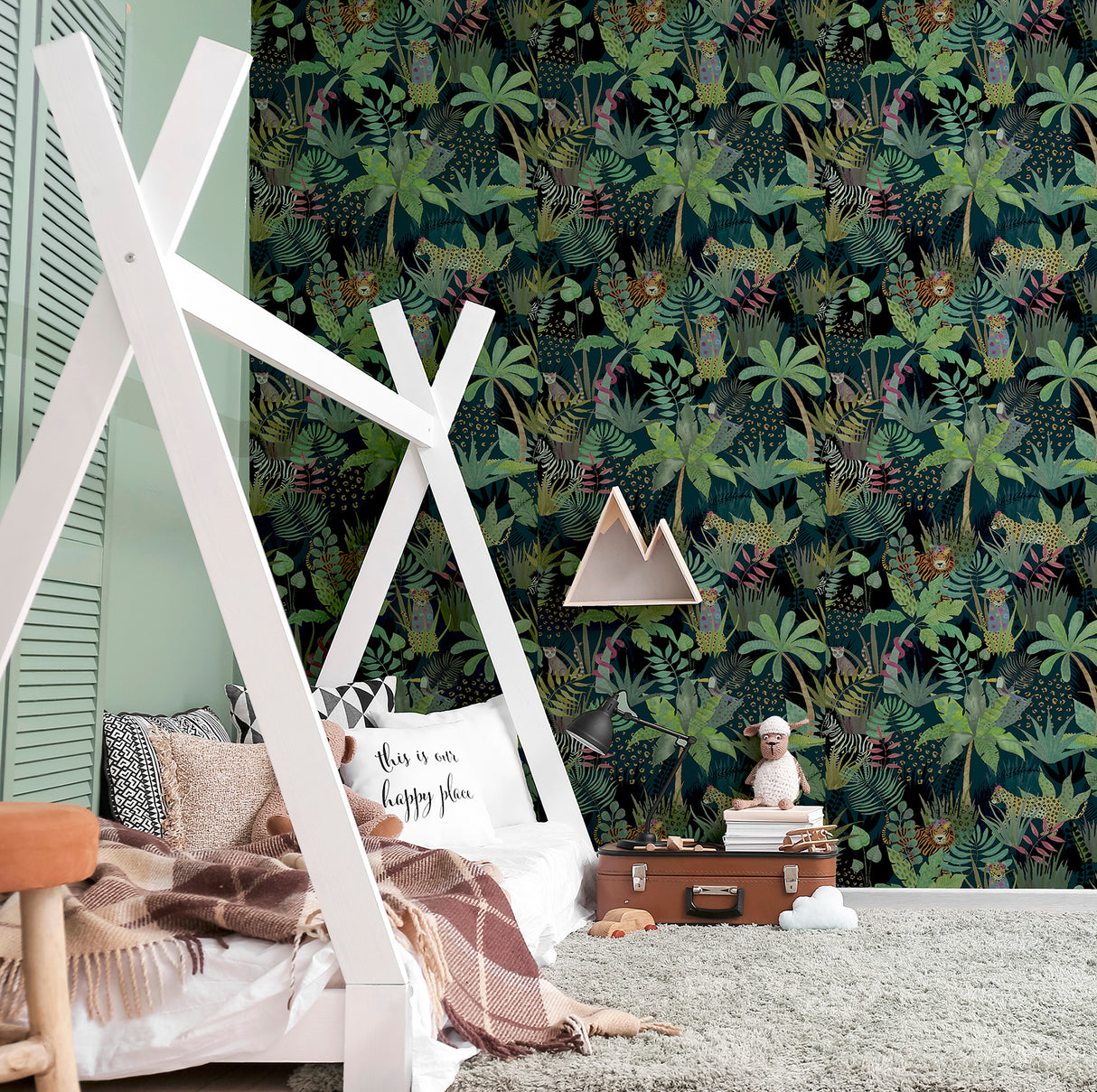 Fonda Dark Green by Arthouse Jungle Party Wallpaper – Brewster Home Fashions AH925308