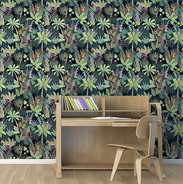 Fonda Dark Green by Arthouse Jungle Party Wallpaper – Brewster Home Fashions AH925308