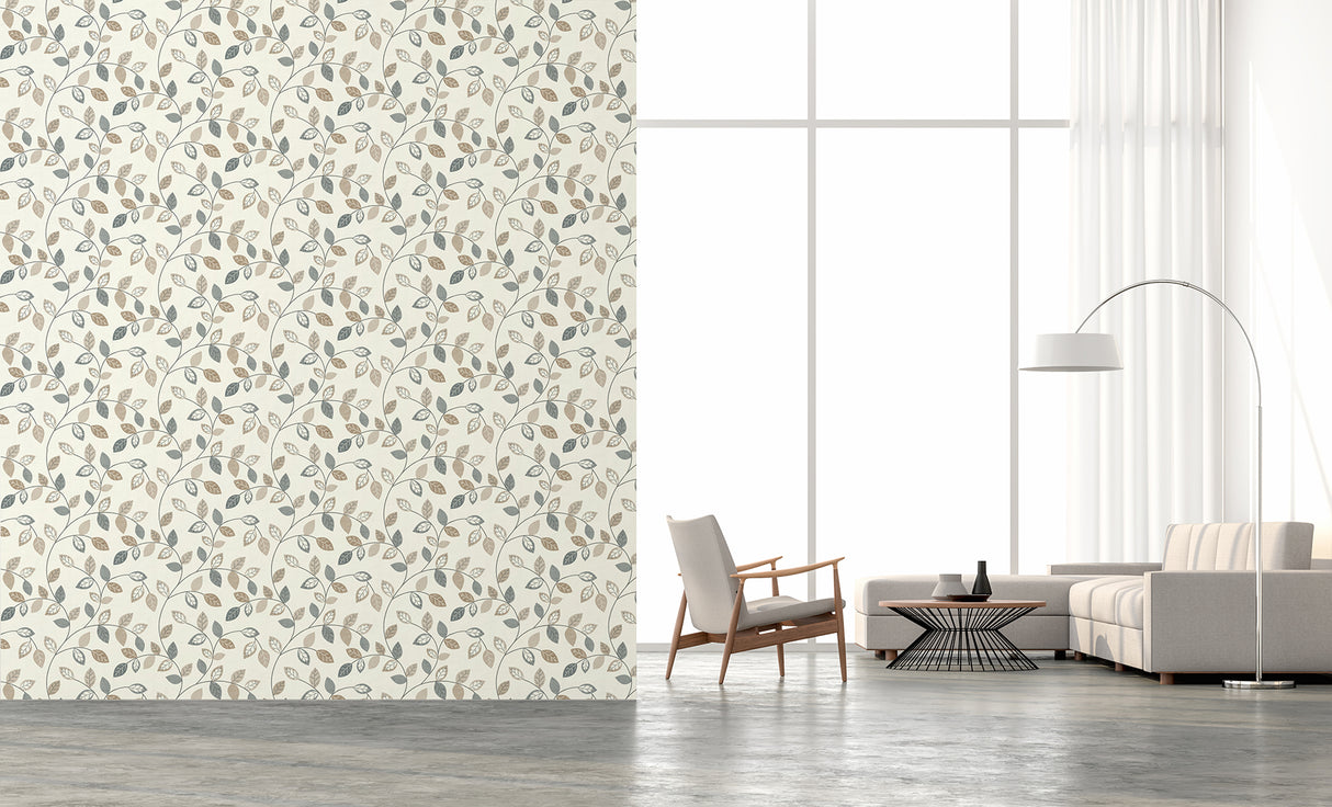 Sylvie Neutral by Arthouse Leaf Trail Wallpaper – Brewster Home Fashions AH925405