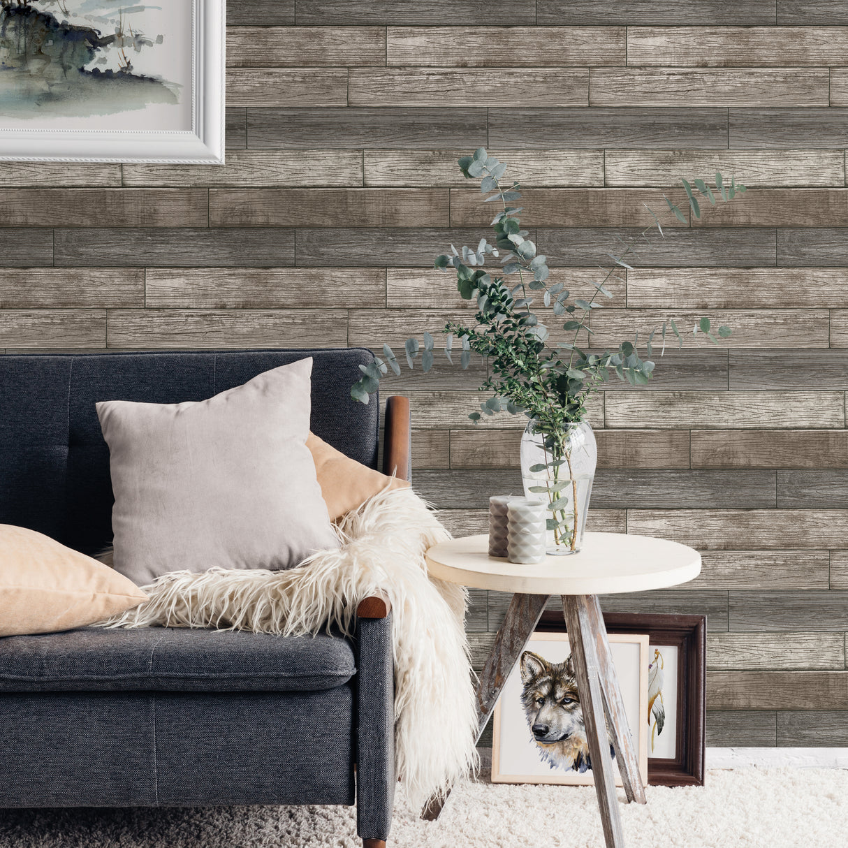 Farmhouse Plank Brown by InHome Peel and Stick Straight Match WallPops Collection 20.5 in x 18 ft About 30.8 sq ft - ARW4226