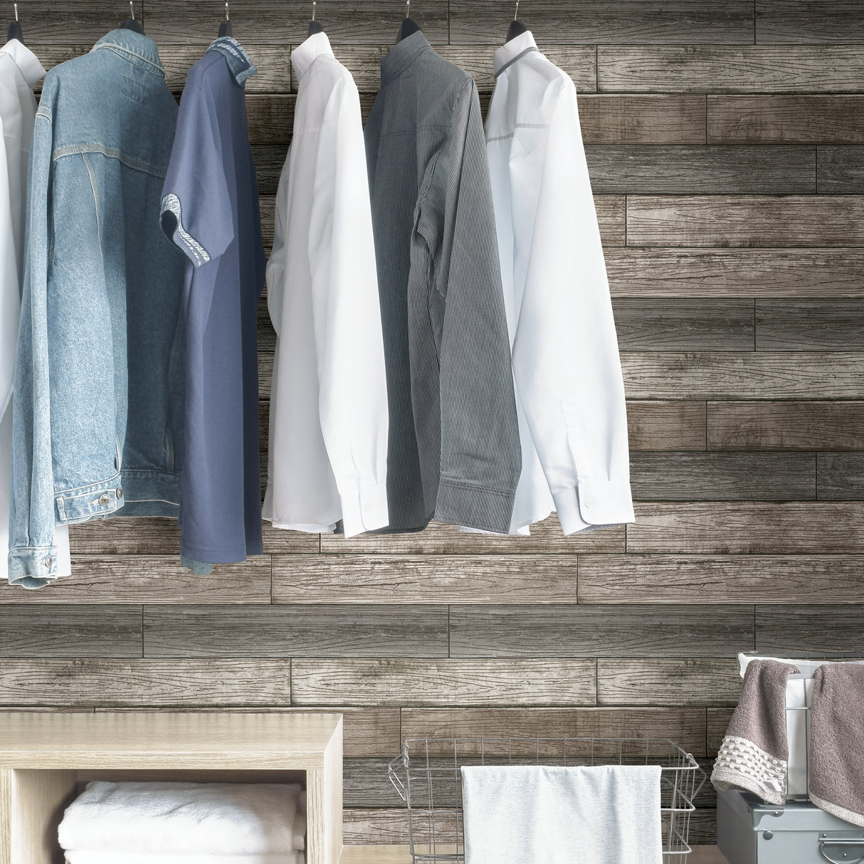 Farmhouse Plank Brown by InHome Peel and Stick Straight Match WallPops Collection 20.5 in x 18 ft About 30.8 sq ft - ARW4226