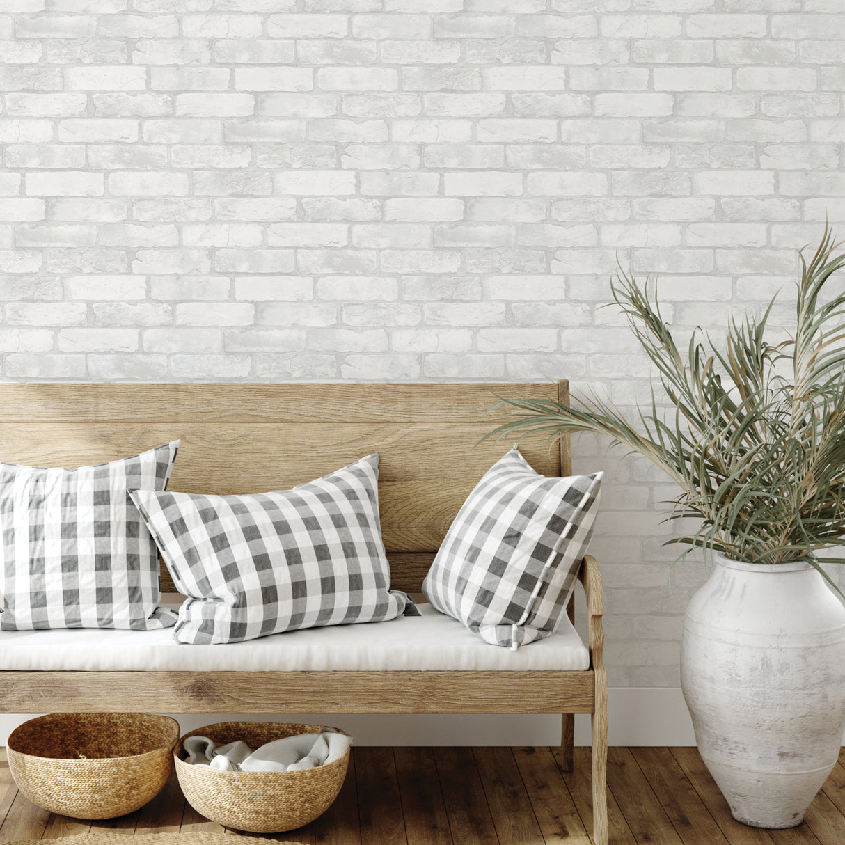 Studio Brick White by InHome WallPops Peel and Stick Realistic White Brick Pattern Wallpaper 20.5 in x 18 ft - ARW4228