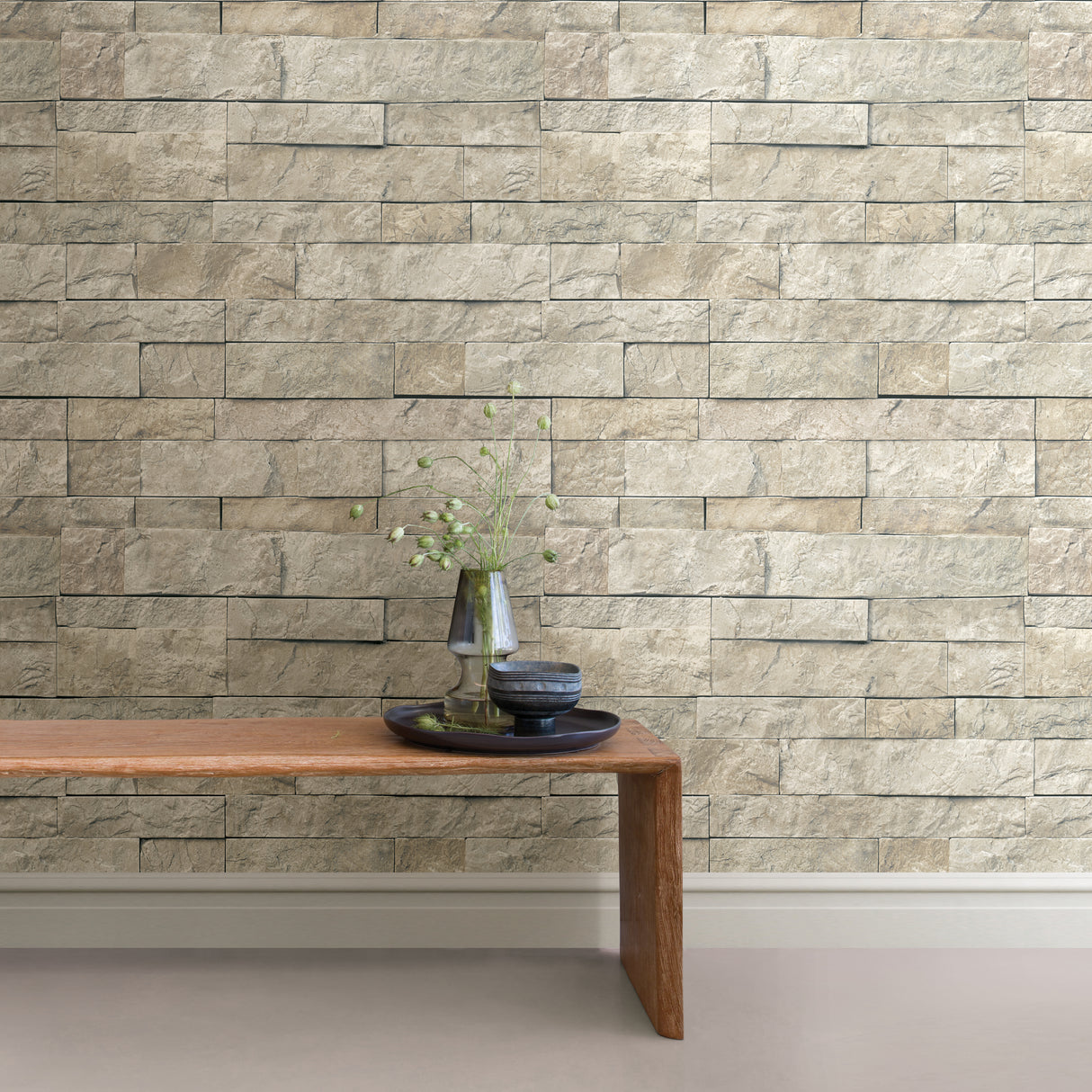 Colonial Stone Stone by InHome Traditional Peel and Stick Realistic Slate Inspired Fully Removable Vinyl Wallpaper Perfect for DIY - ARW4231