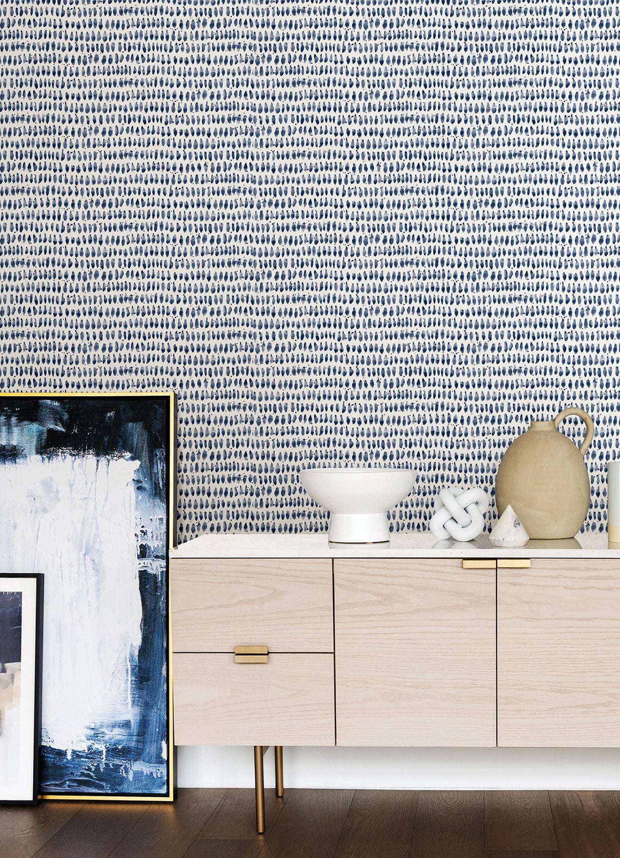 Mystical Navy Peel & Stick Wallpaper White and Navy Abstract Polka Dot Geometric - ARW4236