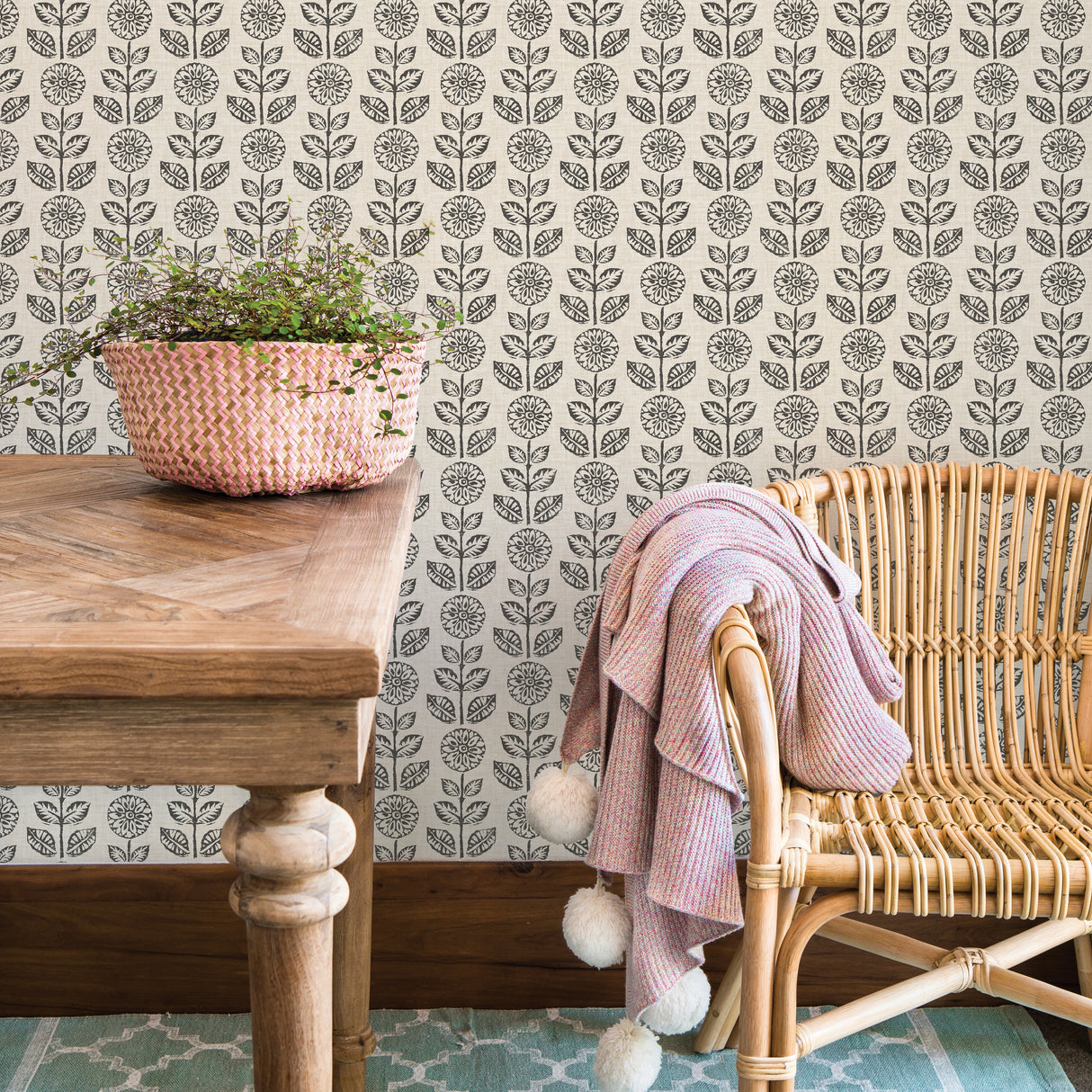 Eliza Charcoal by InHome Peel and Stick Wallpaper, 20.8 in Wide x 18 ft Long, Straight Match, About 31.2 Square Feet Coverage - ARW4245