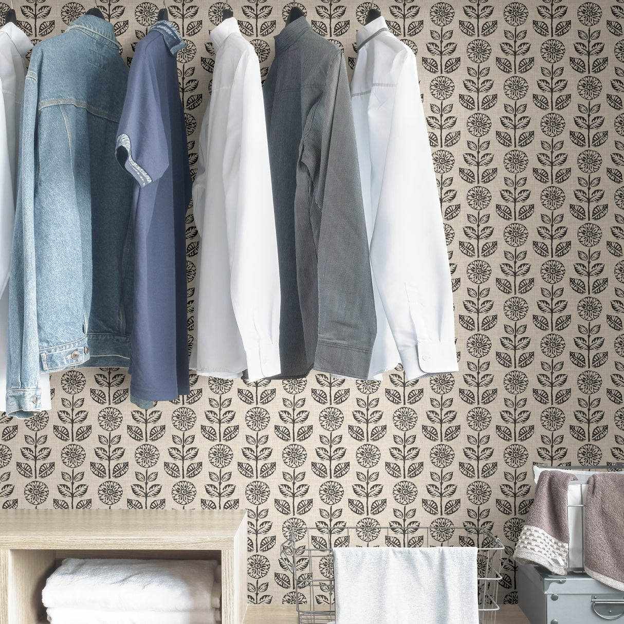 Eliza Charcoal by InHome Peel and Stick Wallpaper, 20.8 in Wide x 18 ft Long, Straight Match, About 31.2 Square Feet Coverage - ARW4245