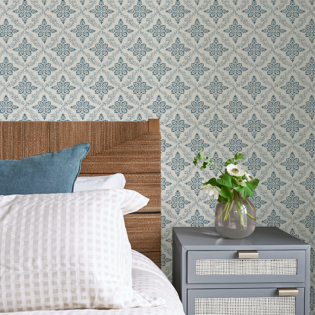 Orleans Blue by InHome Peel and Stick Wallpaper, 20.8 in x 18 ft, Straight Match Pattern, About 31.2 sq ft Coverage - ARW4247