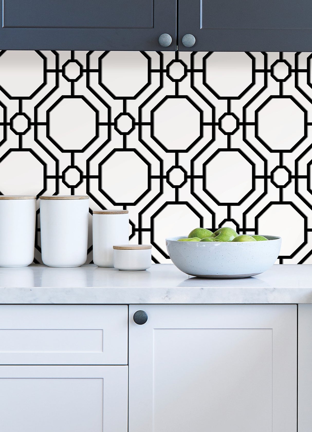 Crawford Black & White Peel & Stick Wallpaper with Geometric Octagon Trellis - InHome ARW4248