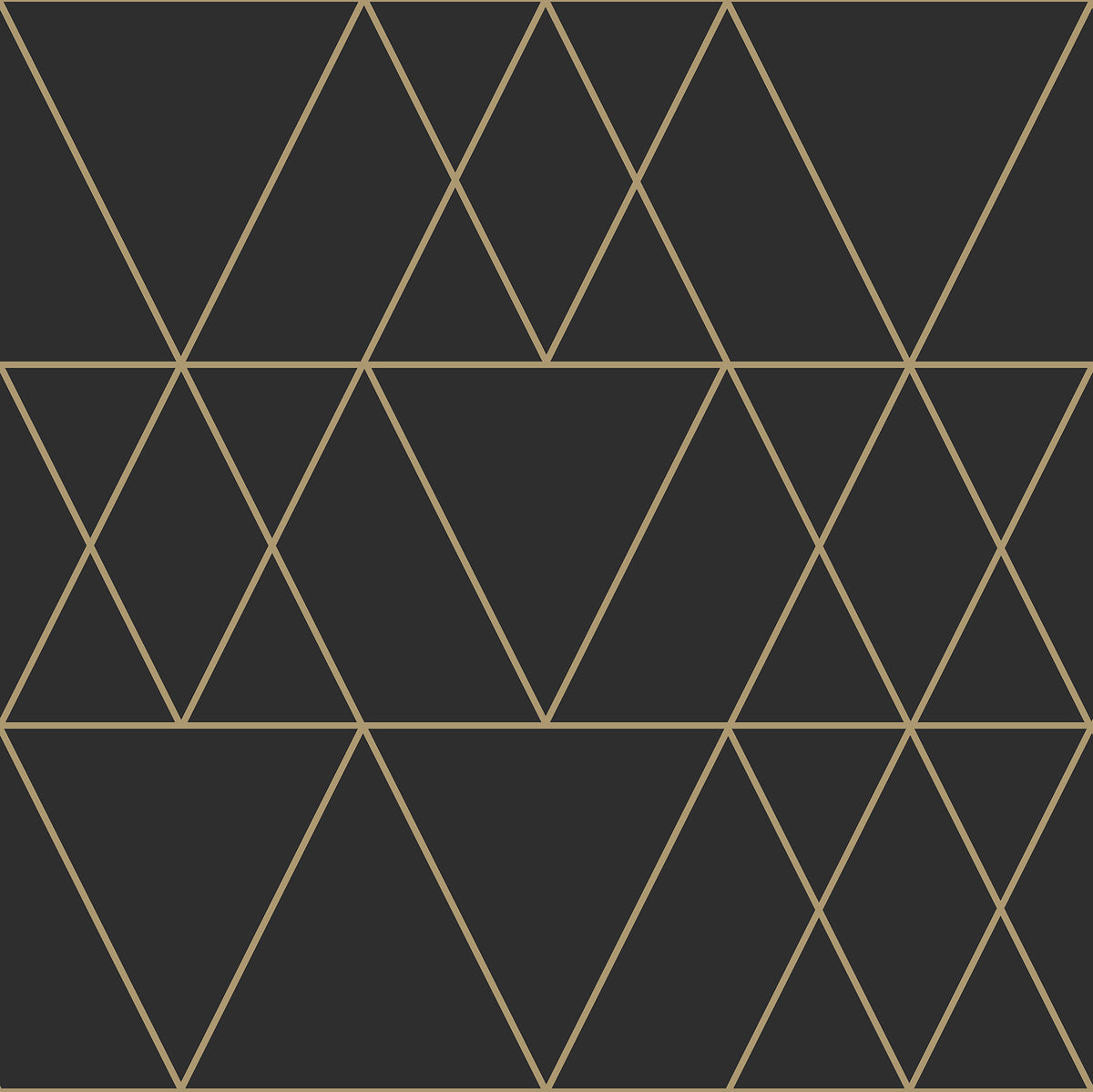 Black Trillions Peel and Stick Wallpaper by InHome - Geometric Triangle Pattern in Black and Gold - ARW6092