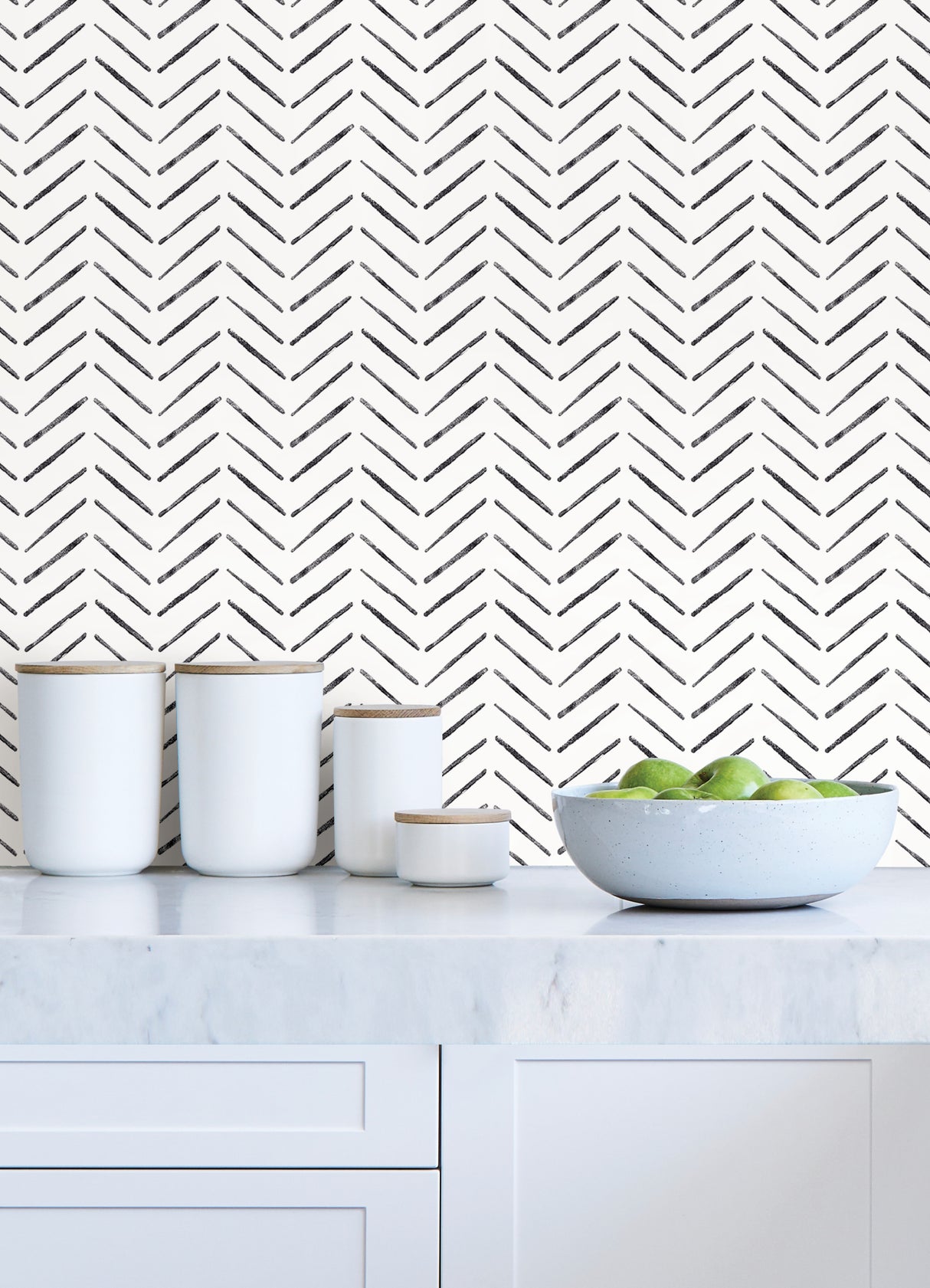 Black Chevron Black and White by InHome WallPops Easy Peel and Stick Removable Geometric Brushstroke Chevron Pattern Wallpaper Roll - ARW6113