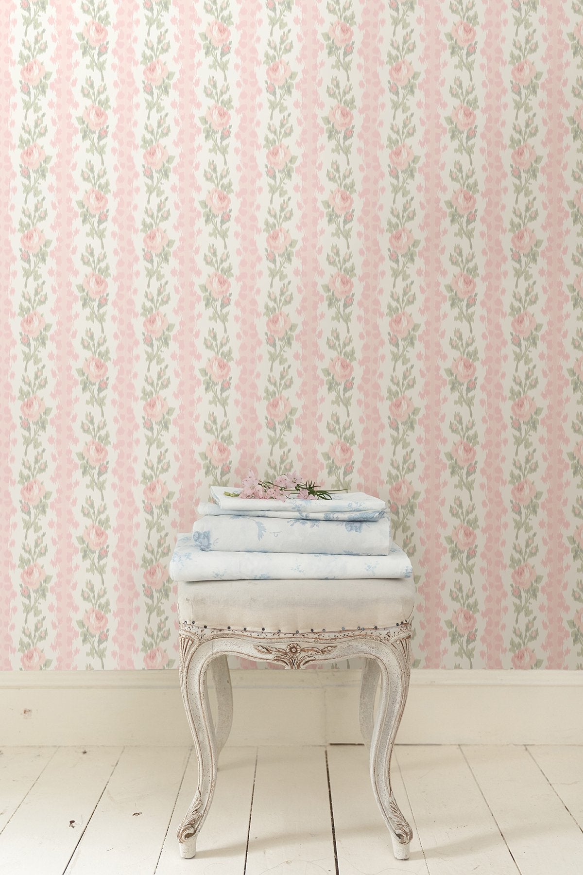 Blooming Heirloom Marie Pink Rose Stripe Wallpaper with Whimsical Floral Stripe Pattern - A-Street Prints AST4105