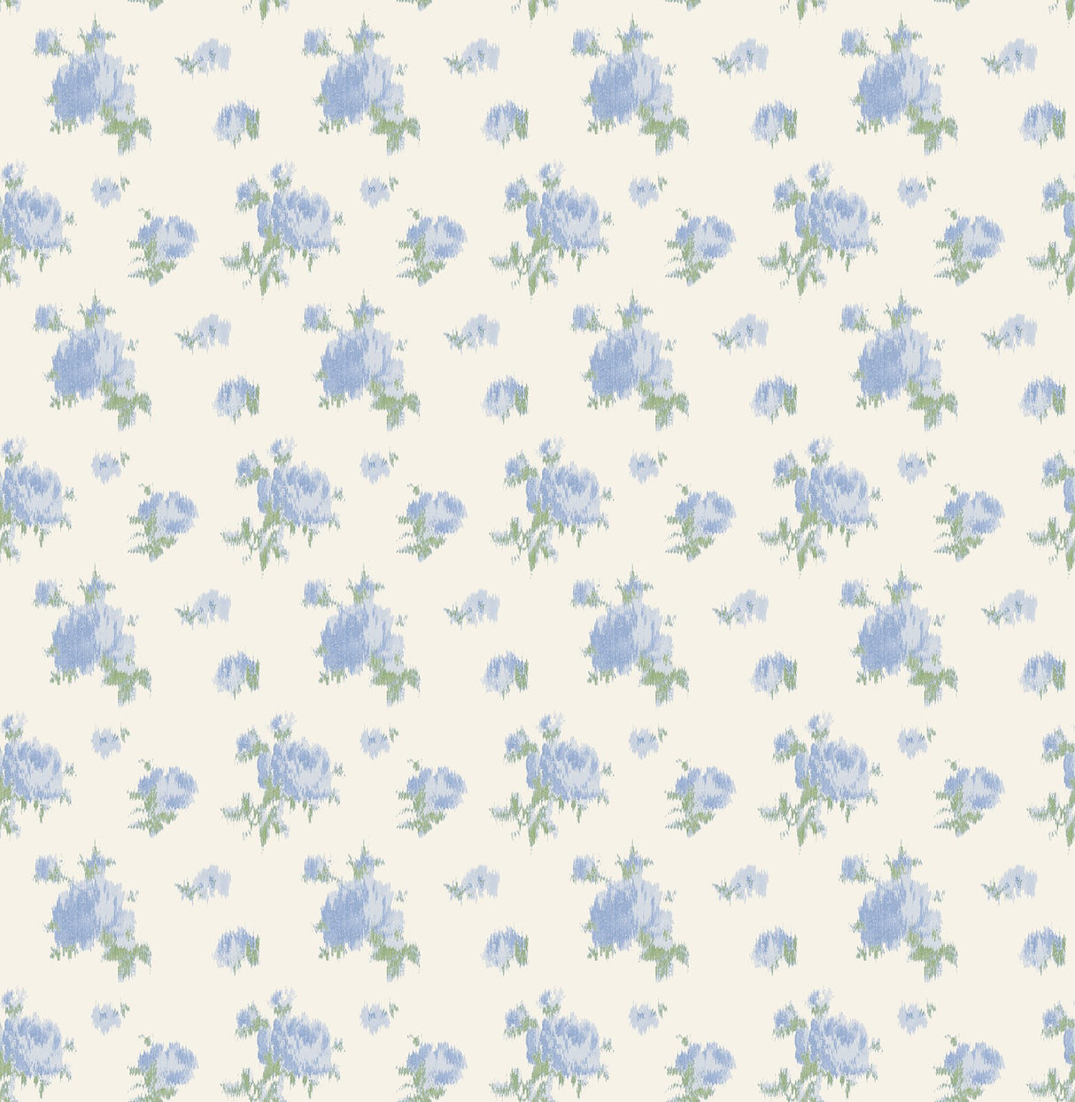 Ikat Rose Blue Small Print Wallpaper with Vintage Botanical Flower Motif - A-Street Prints AST4107